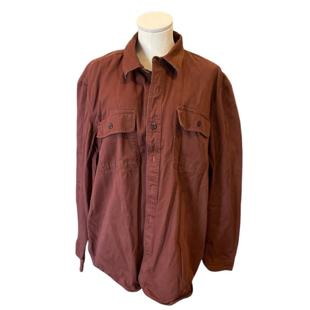VTG LL BEAN Mens XL Flannel Lined Work Shirt Canvas Jacket Shacket Burnt Rust